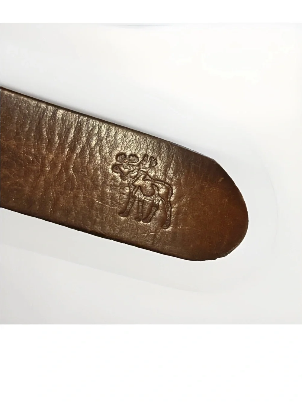 Vintage Abercrombie & Fitch Brown Leather Embossed Store Logo Moose Belt 32”